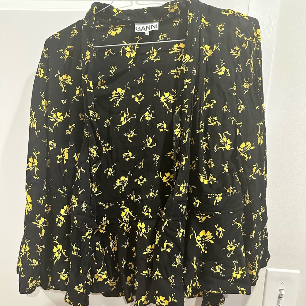 Ganni Top | Black and Yellow Bell Sleeve Blouse - Picture 4 of 8